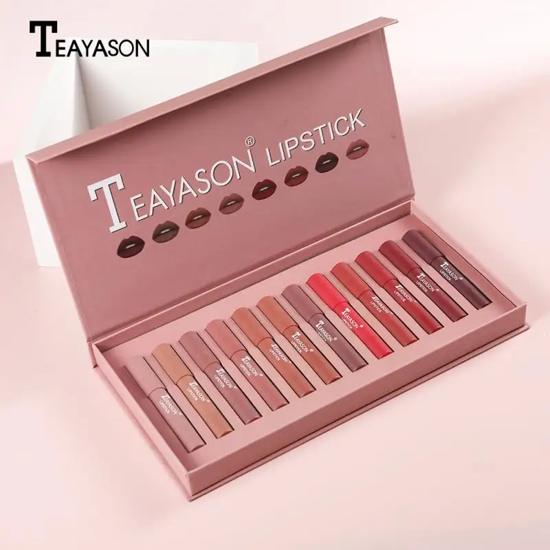 

TEAYASON 12Pc/set Matte Lipstick Set Sexy Nude Foggy Surface Lipstick Pen Waterproof High Pigmented Durable Lip Makeup Set