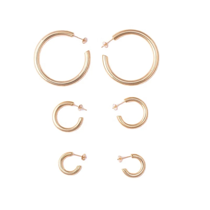 

18k Gold Stainless Steel Earrings Hip Hop Round Hoop Earrings Customized Huggies Earrings For Women Statement Jewelry, Gold and silver