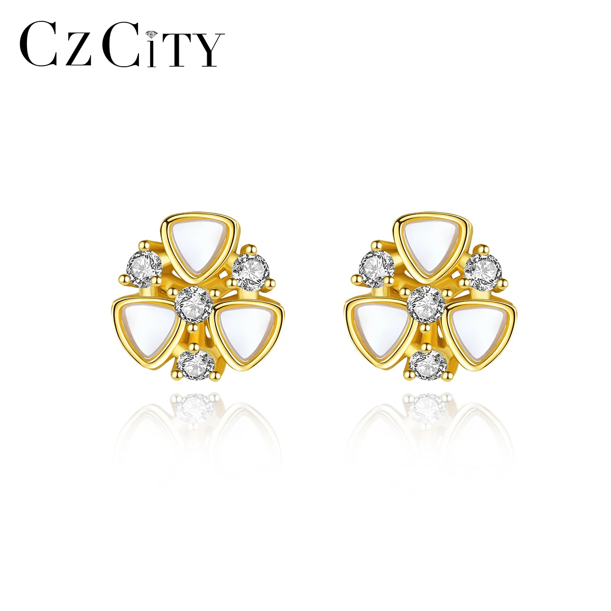 

CZCITY 925 Sterling Silver Stud Earrings Women Tiny CZ Round Diamond Floral Shape Earring