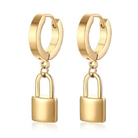

Women Huggie padlock Earrings Big Hoop Padlock Earrings Small Pendant Gold Plated Lock earrings