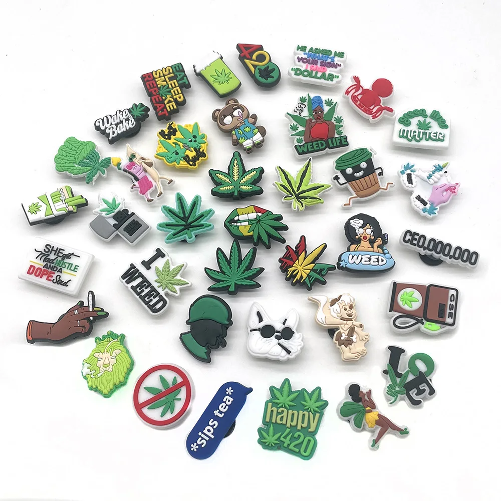 

PVC Croc Charms 420 Weed plant Crocs Shoe Charm for gift cookie charms shoe decorations for Kids Gift