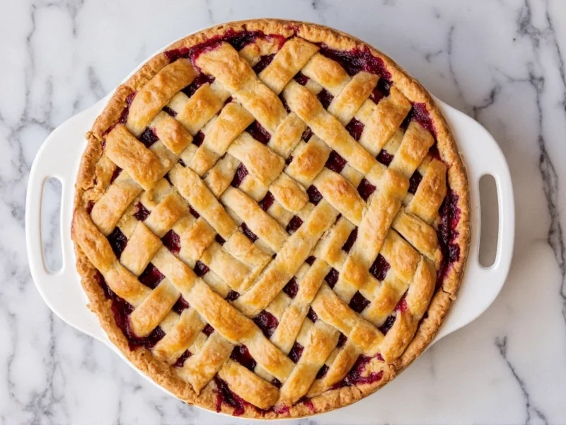 Finished cherry pie with lattice crust