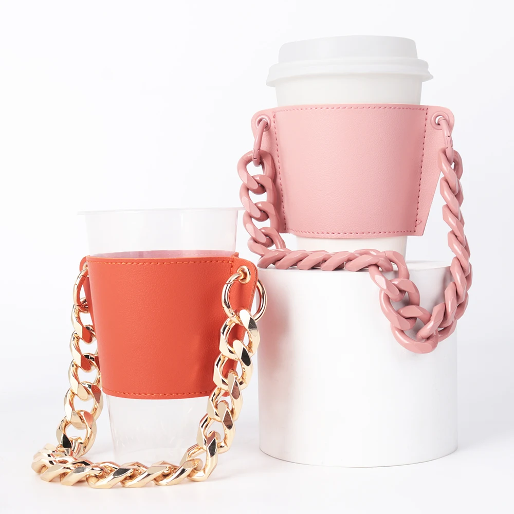 

Wholesales Printed Hot Reusable Coffee Paper With Chain Custom Cup Sleeve Leather Cup Holder