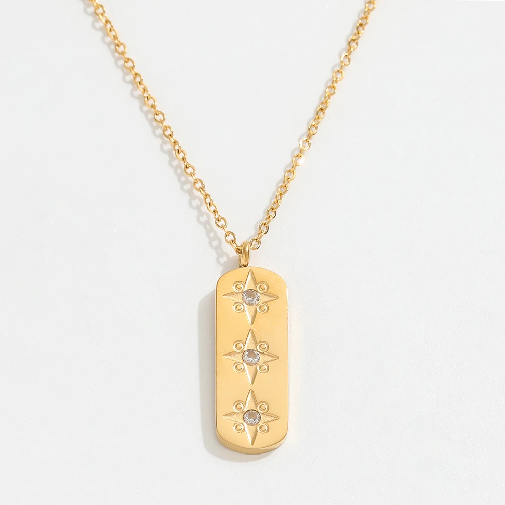 Joolim 18K Gold Plated Jewelry Star Zirconia Rectangle Pendant Dainty Chain Necklace Stainless Steel Jewelry