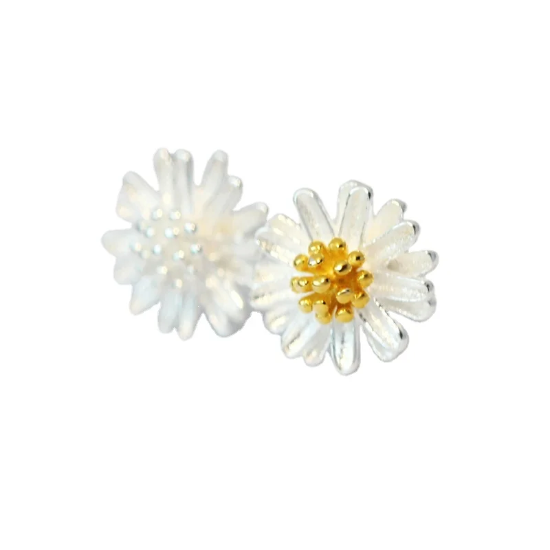 

E1603 Christmas Costume Jewelry Sterling Silver 925 Daisy Silver Ornament Flower Element Silver Small Ear Nail