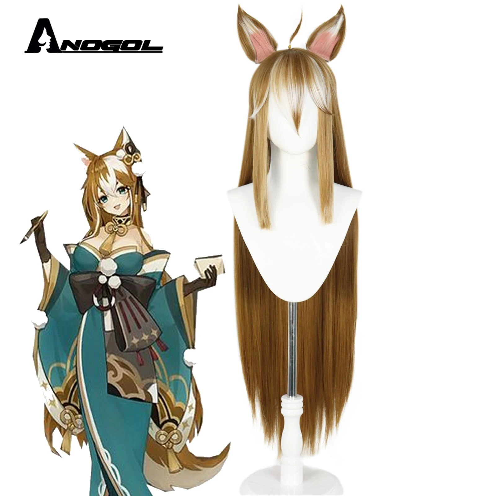 

Anogol Cosplay Wig Genshin Impact Miss Hina Anime Cosplay Gorou Cosplay Gradient long Heat Resistant Synthetic Hair