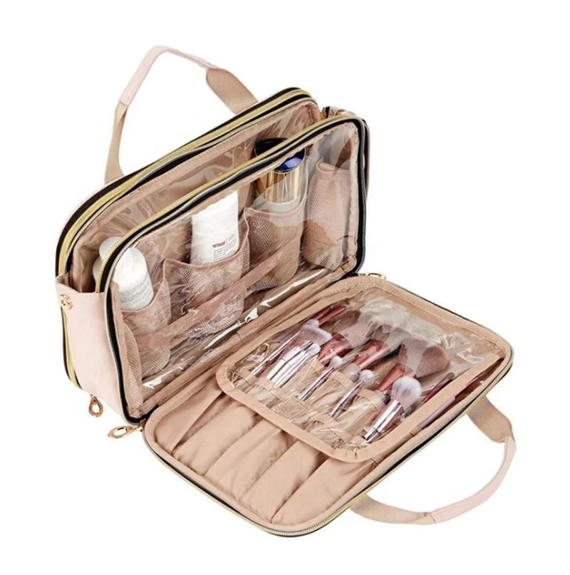 

Hot Sale Wholesale Ladies Travel Pink Cosmetic Makeup Organizer Bag For Brush For Bottles