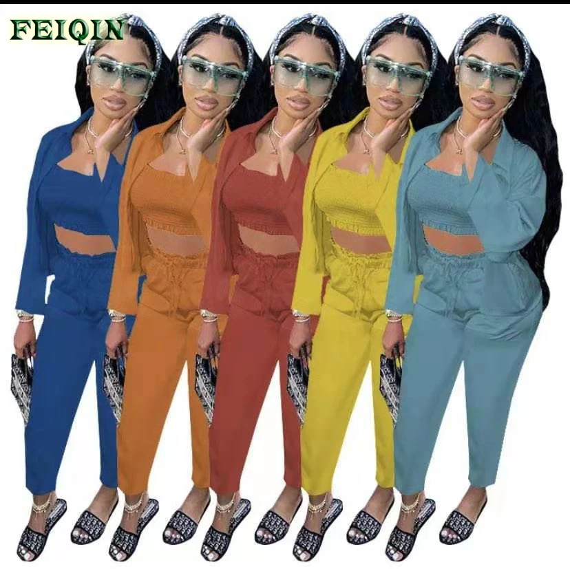 

Amazon Hot Selling S-2XL Women Sets Fall Women Clothes Vest Loose Sweatshirt Trousers Women Jogging Sweat Suit 3 Piece Set, Picture color