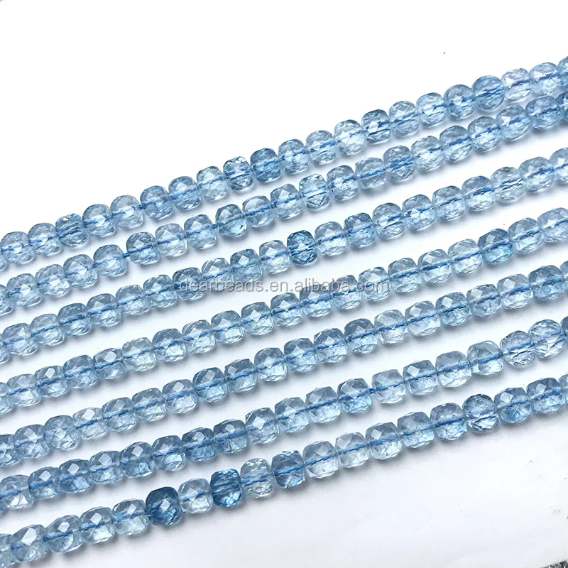 

Natural Square Gemstone Beads Cube Faceted Blue Topaz Imitation Beads for Jewelry Making 3mm 4mm 5mm