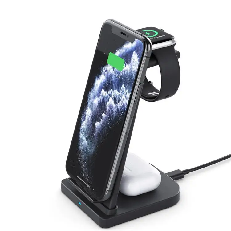 

3 in 1 15W Magnetic Qi Wireless Phone Charger Detachable Phone Charging Docking Station for iWatch iPhone 12 Pro Max Airpods, Black, white