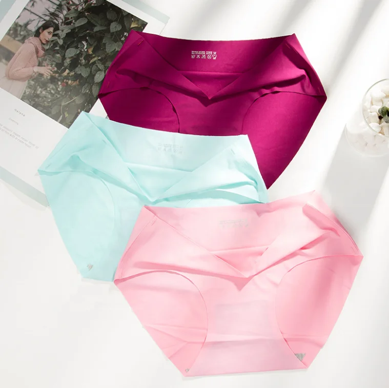 

manufacture ladies seamless brief one piece ice silk panties breathable cheap underwear, Black