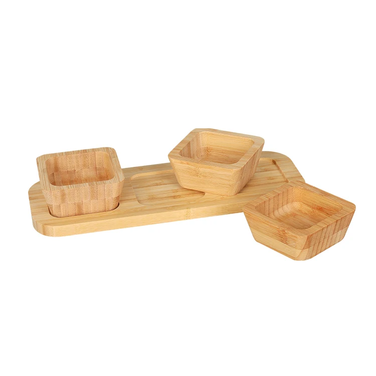 

High quality wooden tea tray food divide plate bamboo divided serving tray