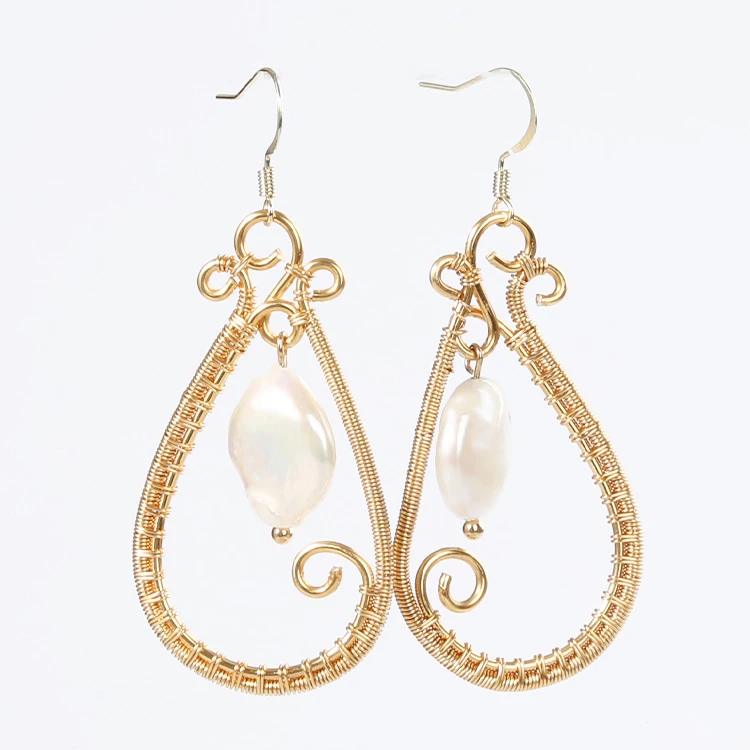 

XuQian Handmade Fashion Chandelier Irregular Freshwater Vintage Drop Pearl Earrings