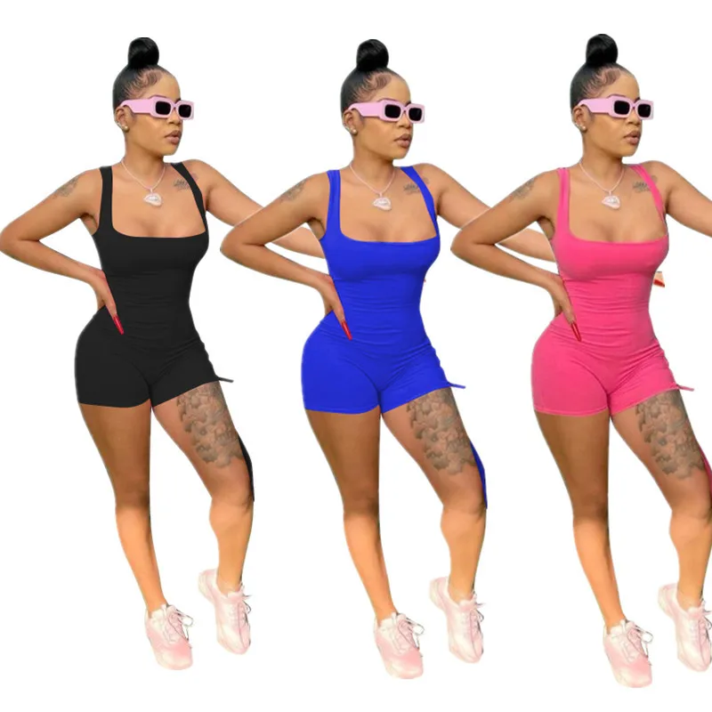 

H6806 - Women Sexy Bodycon Sleeveless Halter Printed Solid Strap Backless One Piece Jumpsuits