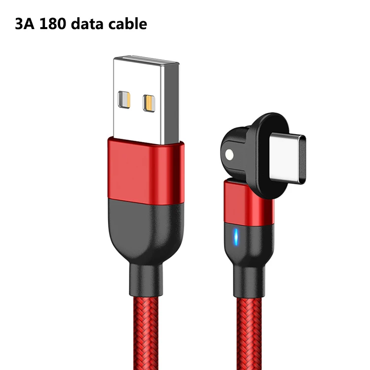 

Wholesale on stock mobile accessories TYPE-C usb cable 3A 180 degree rotating fast charging data cable, Black/red/purple