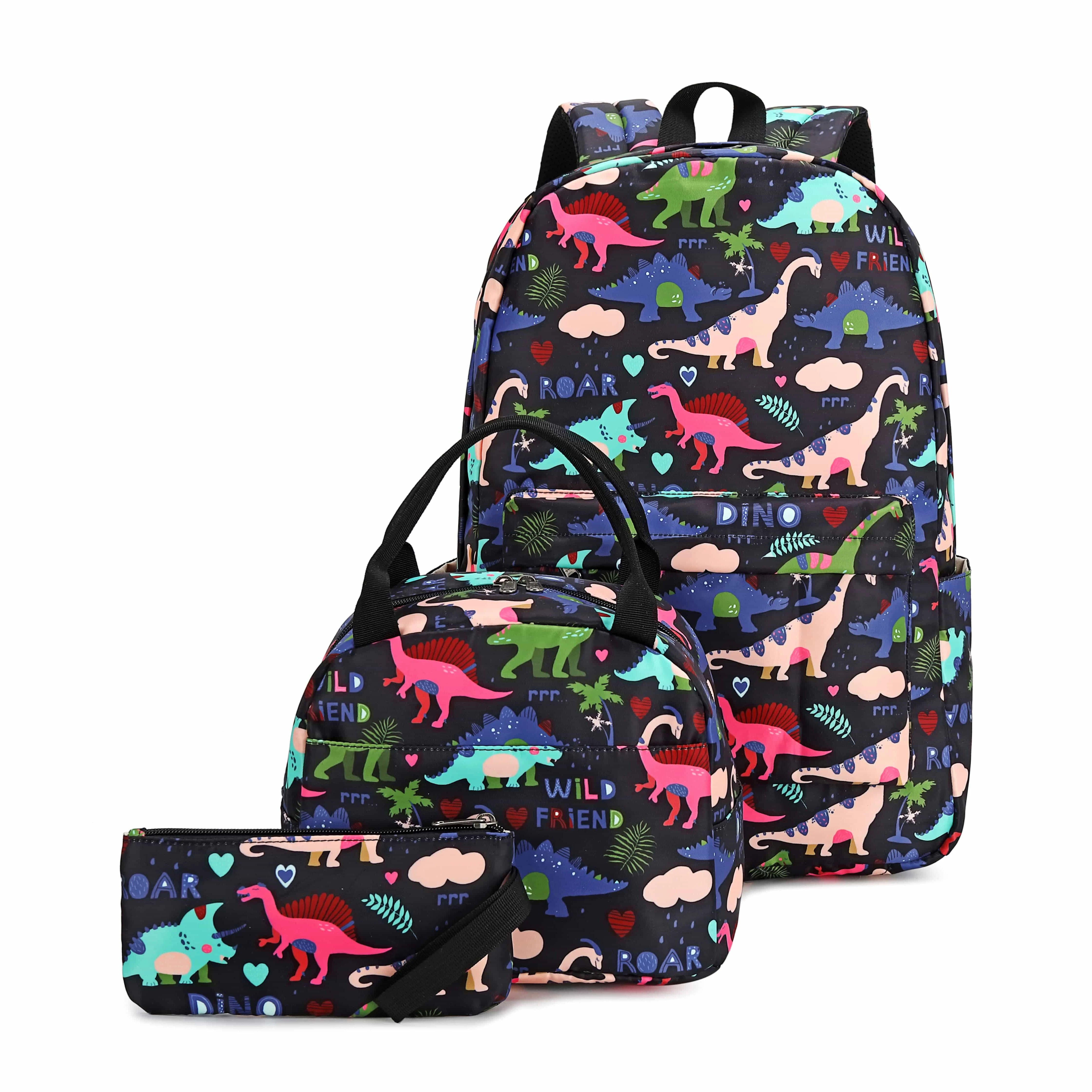 

Customizable 3 in 1 cartoon dinosaur shoulder backpack lunch bag pencil bag School Bags, Gradient colours