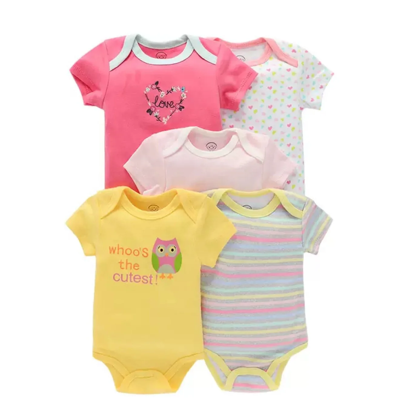 

Wholesale 5 pcs Newborn Girl Short Sleeves Jumpsuit Bodysuit Onesie Clothes Set Cotton baby rompers set