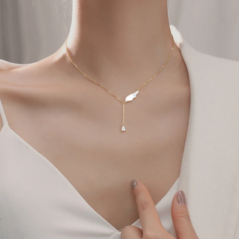 

Wholesale Custom Silver Chain Gold Necklace Women Choker Wing Shell Necklace, As picture show