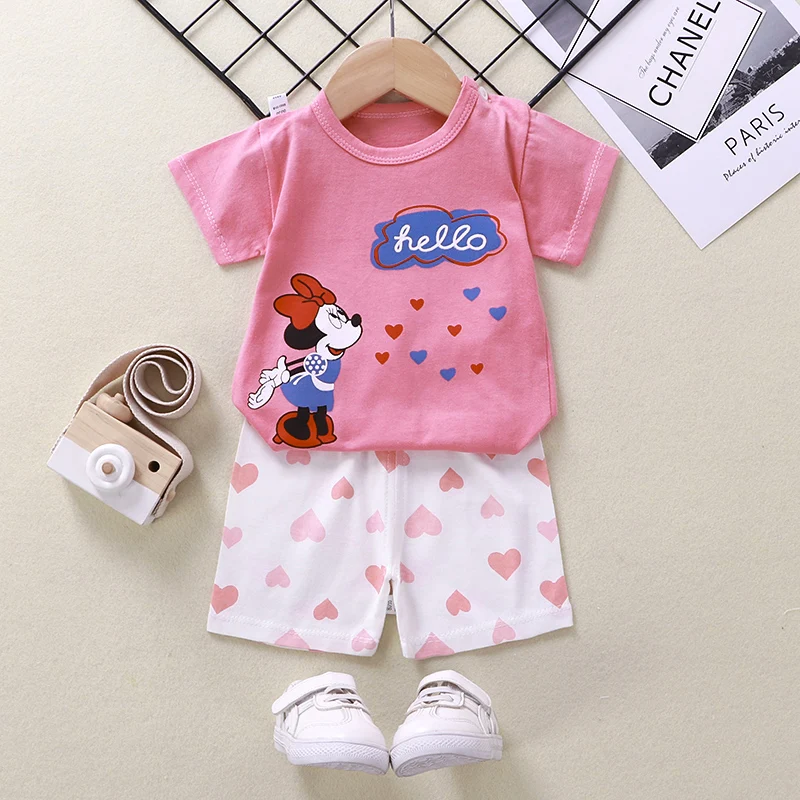 

Children's summer half sleeve pajamas baby clothes suit baby pink boys and girls pajamas