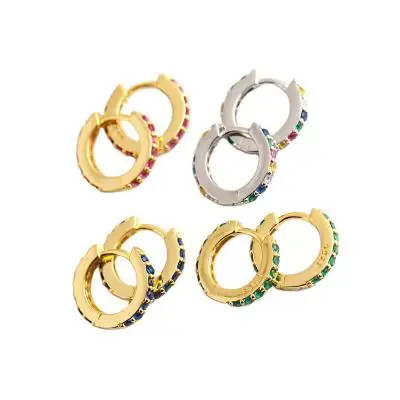 

7mm Sterling Silver Earring With Colorful Zircon Women Jewelry, As picture