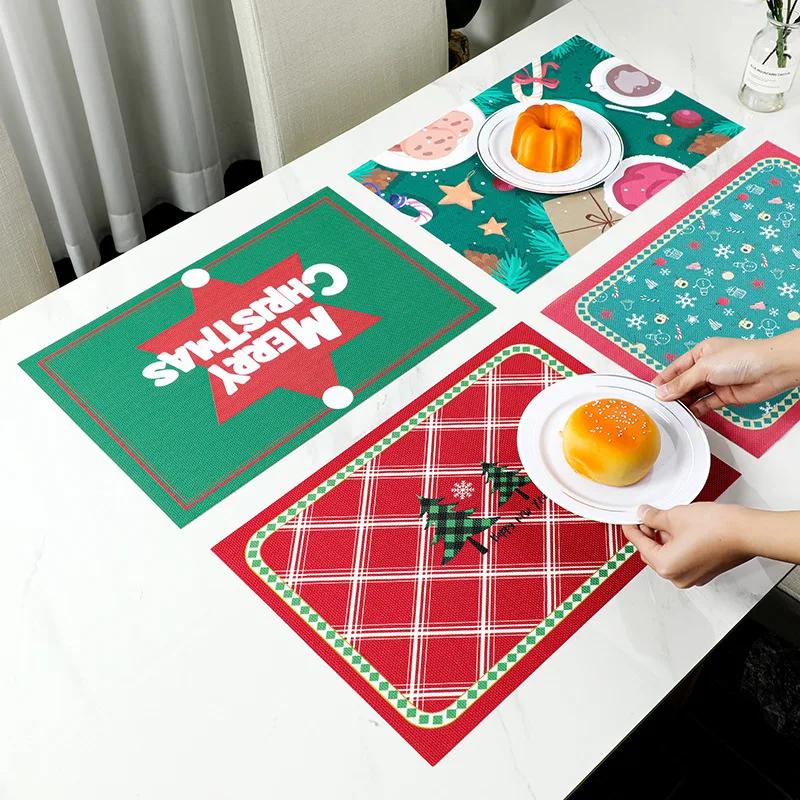 

D83 Colorful Christmas pvc placemat Hotel Heat Anti Slip Resistant Pads Printing table mat advertising placemats coasters