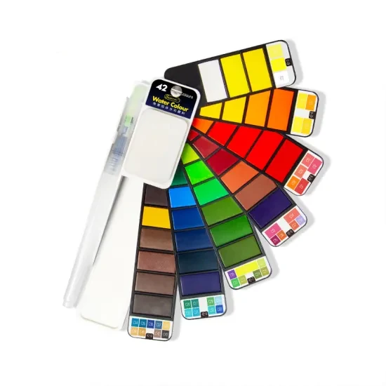 
Superior New Watercolor 18/25/33/42 Shape Solid Water Color Paint Set Pocket Travel Bright Color Fan With Water Brush Pen 