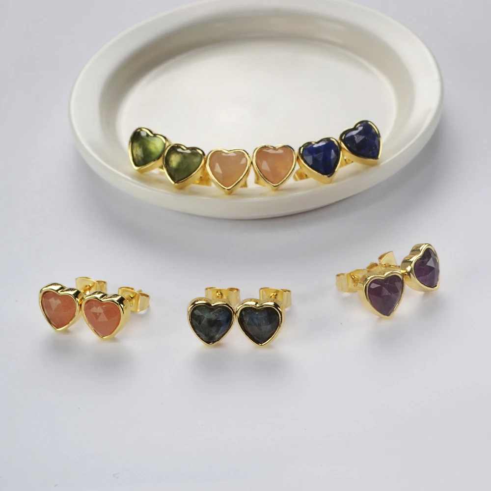 

JD002 Natural Gemstone Earring Birthstone Jewelry Healing Crystal Heart Earrings