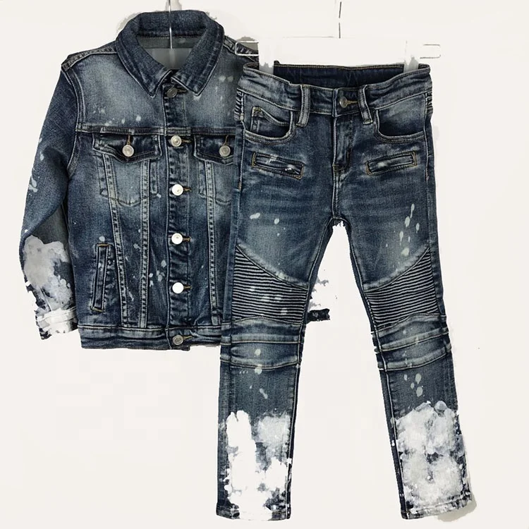 

Xiao Kai made-2020 boys girls fashion high quality blue splash washed white spot jeans jacket for kid's, Customers' requested