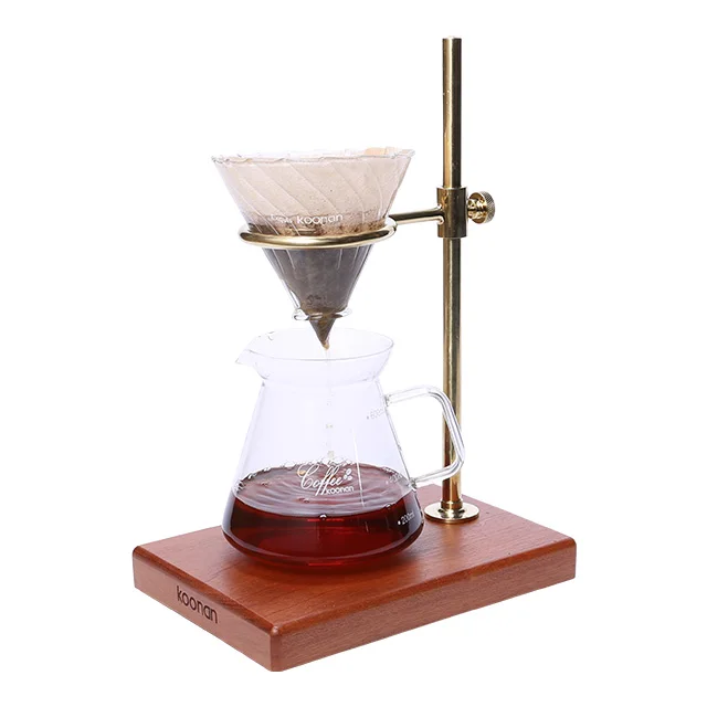 

Borosilicate glass dripper solid wood shelf inverted on V60 stand hand drip display stand barista accessories brewing set, Gold