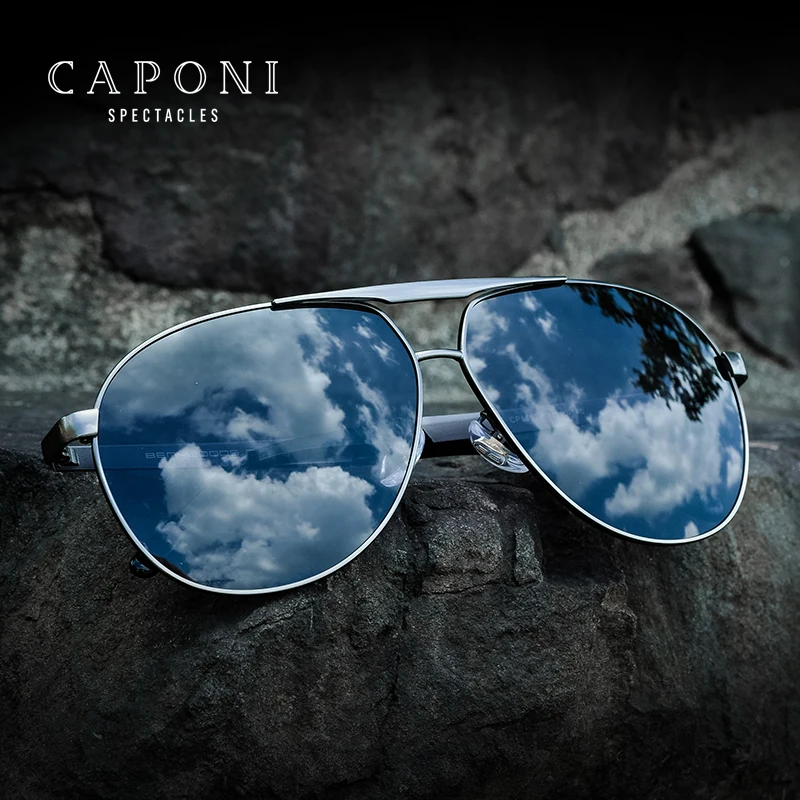 

CAPONI Fashion Polarized Custom Logo Hot Sale Classes Male Shades Eyewear Driving Fishing Metal Frame Round Sunglasses Mens
