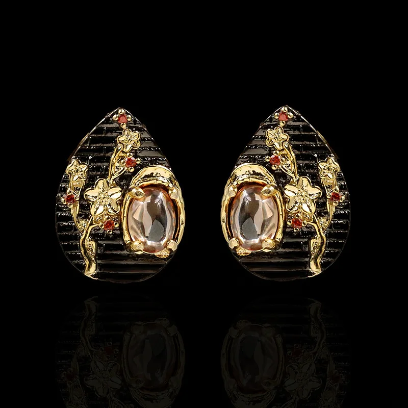 

Antique Designs KYED0464 Antique Gold Plated 3A Zircon Earrings for Women, Black