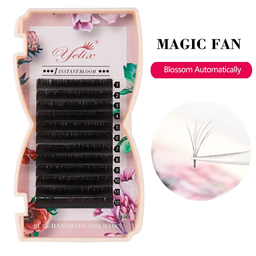 

Yelix Wholesale Private Label 0.07 D Curl Automatic flowering Volume Bloom Fast Easy Fan Eyelash Extension, Black