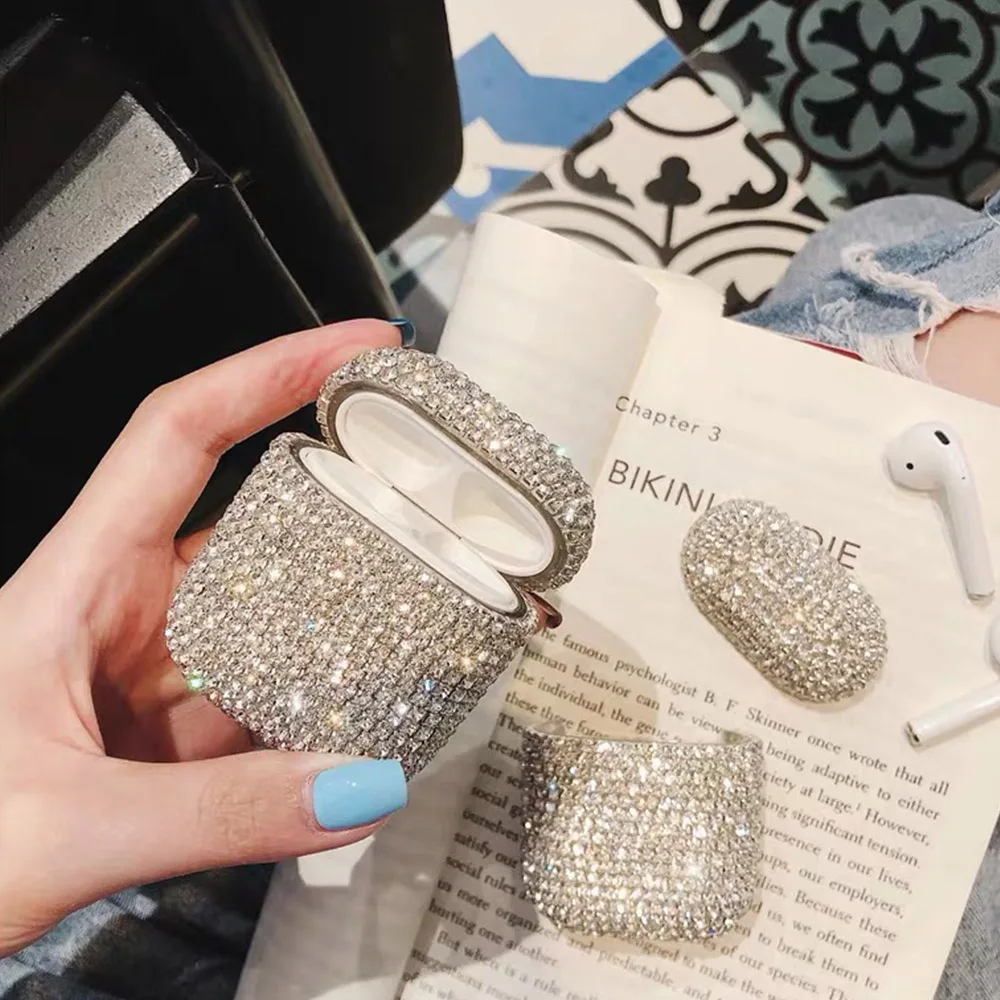 

Luxury 3D Cute Bling Diamonds Wireless Earphone Accessories Hard Case For Airpods 2 1 Protective Charging Bag, As shown