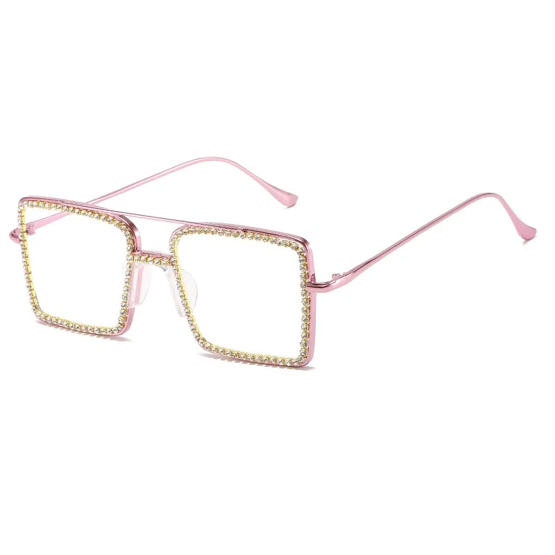 

2021 Fashion luxury designer bling rhinestone metal eyeglasses trendy Square diamond shaped women glasses frame
