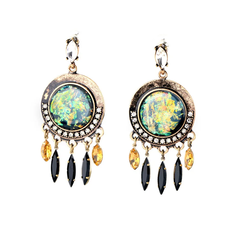 

ed01143 Vintage Dream Big Green Colorful Gemstone Pendant Earrings Jewelry Women