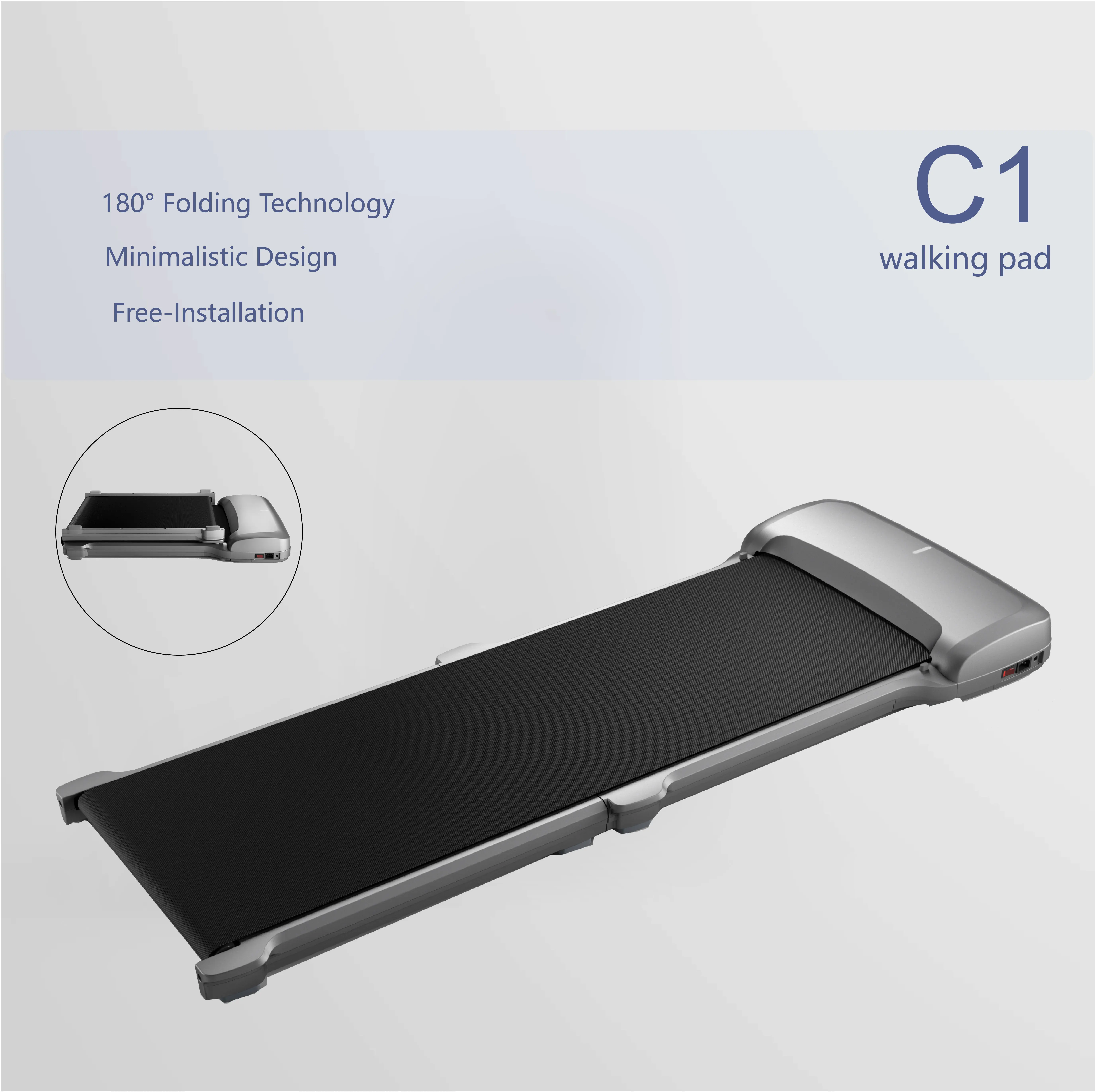 

2021 New Arrival Indoor Fitness Equipment Yes Calories Mechanical Magnetic Treadmill Walkingpad C1smart fitness, Grey