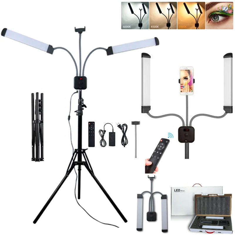 

New Technology Private Custom 60W Bi-color Led Lash Light With Floor Stand Remote Control For Tattoo Salon Two Arm Led Light
