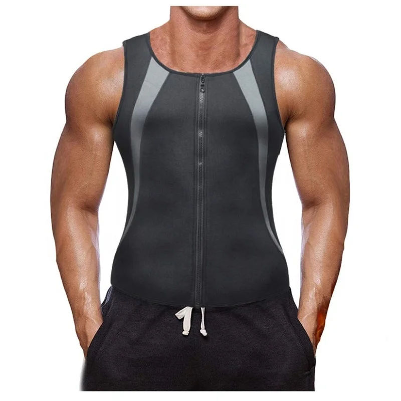 

High Quality Men's Sauna Vest Hot Waist Trainer Zipper Corset Ultra Sweat Neoprene Corset Slimming Body Shaper Tank Top Body