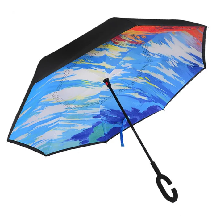 

Promotional Advertising Reverse Umbrella with Carbon Fiber Shaft/Windproof Air Vented Double Canopy Layer Umbrella, Can be customized