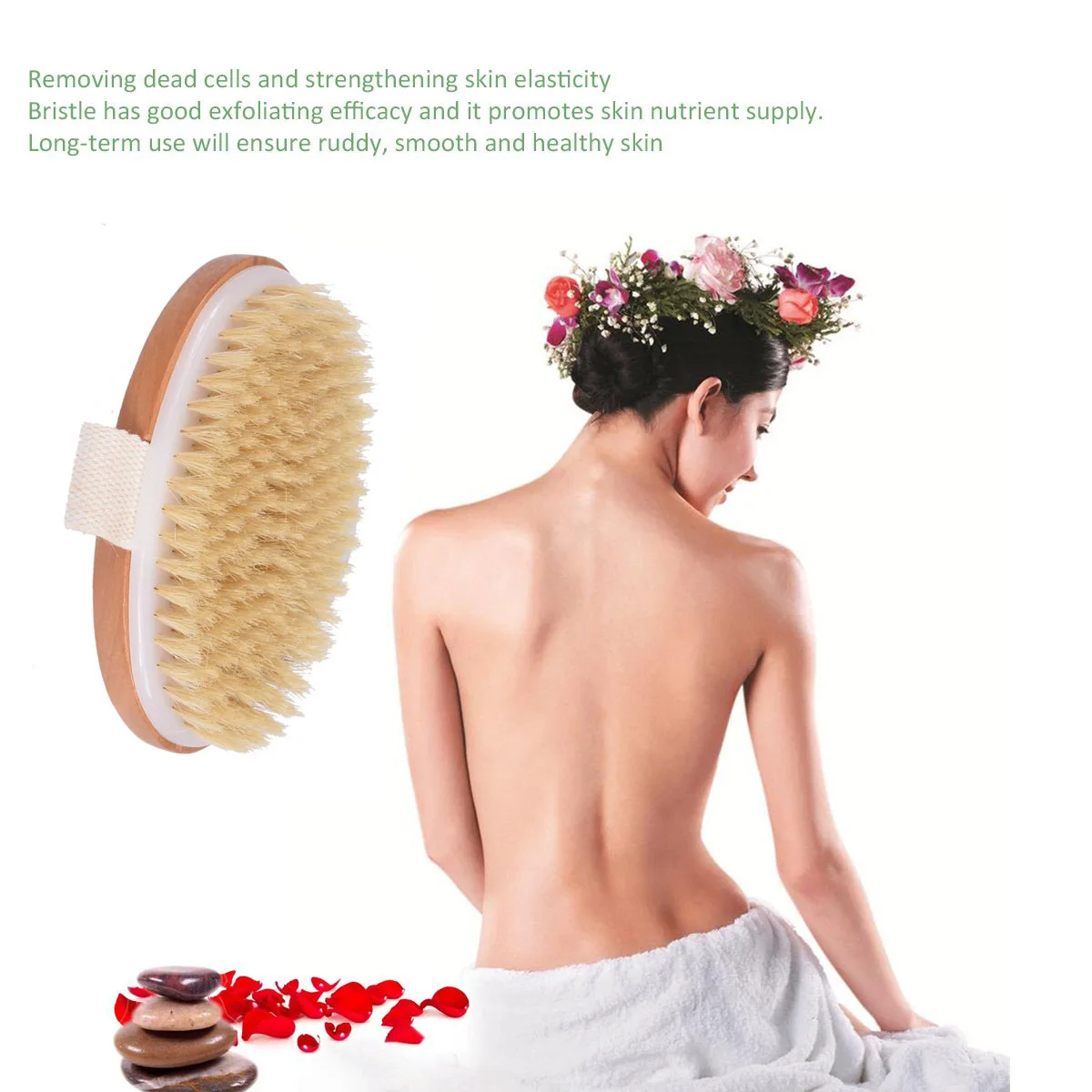 wholesale high quality bamboo dry skin body brush boar bristles bath brush
