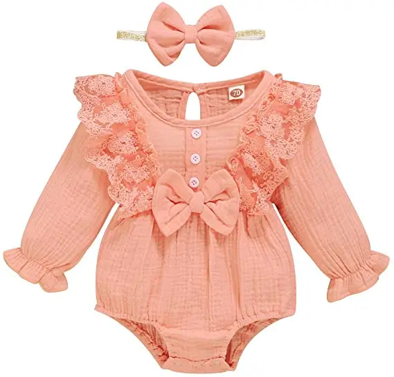 

100% cotton wholesale newborn baby clothes Newborn Infant Baby Girls long sleeve ruffle romper