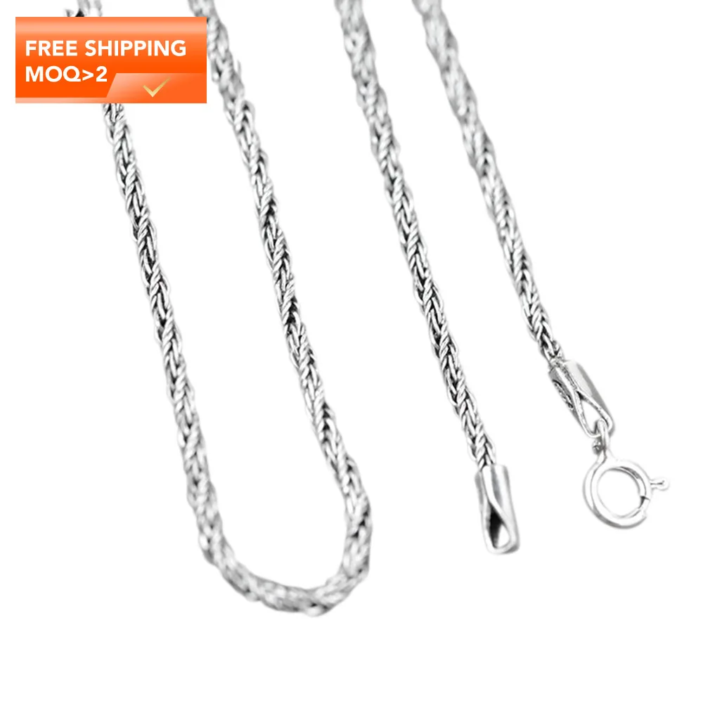 

Vintage 925 Sterling Silver Necklace Chain For Women And Men Hemp Rope Braided Type Fine Jewelry