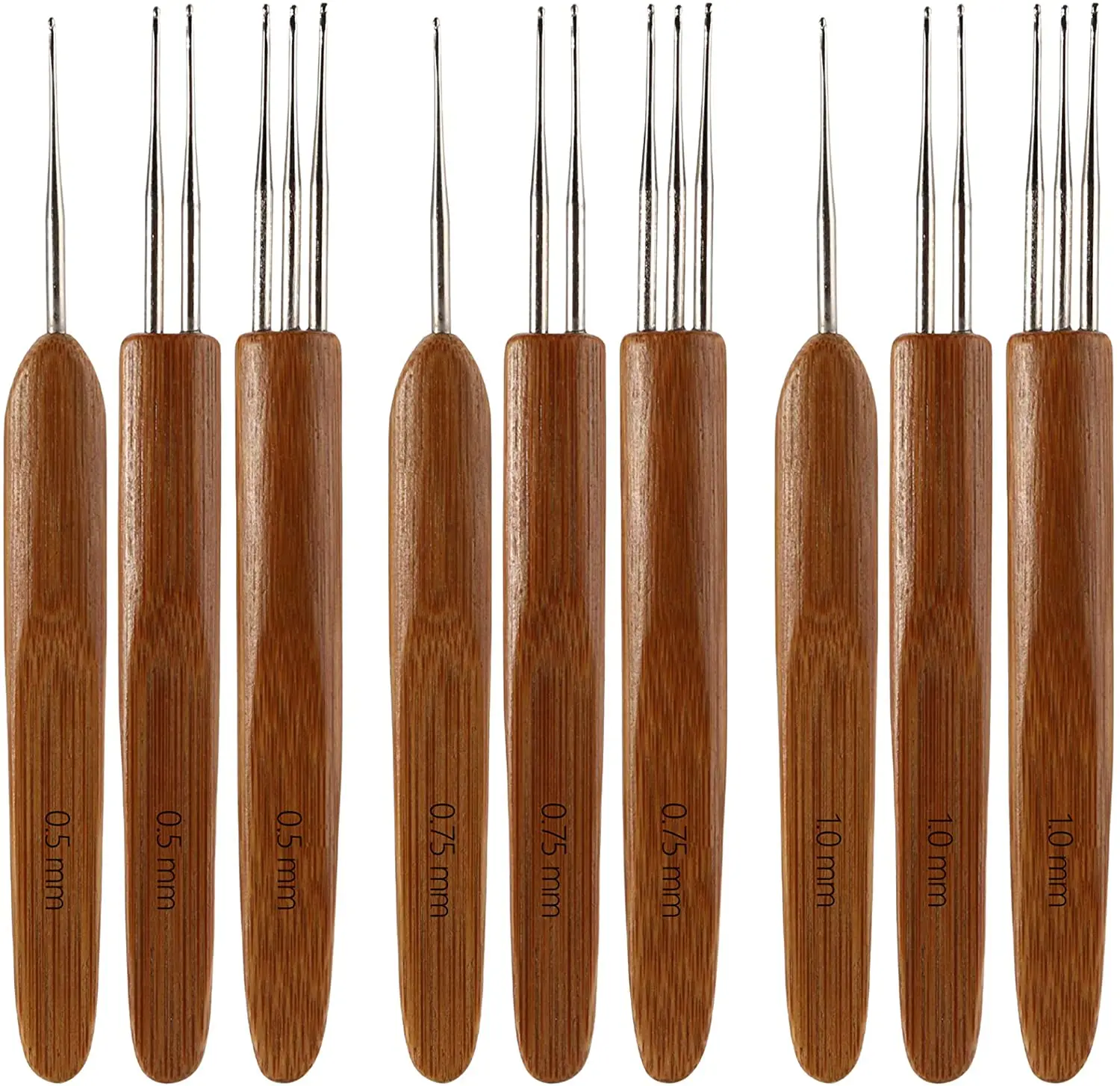 

Bamboo Wooden Handle Crochet Needle Steel Crochet Hook Lock Set Tools Set of 9, Natural