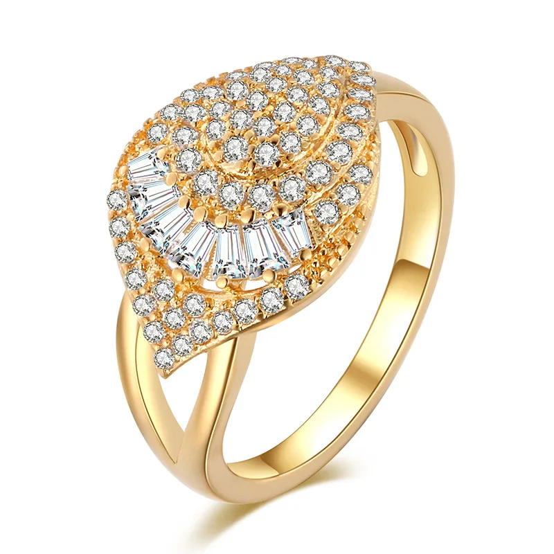 

Hainon Luxury exaggerated zircon shiny women wedding ring gold plated jewelry, Gold color