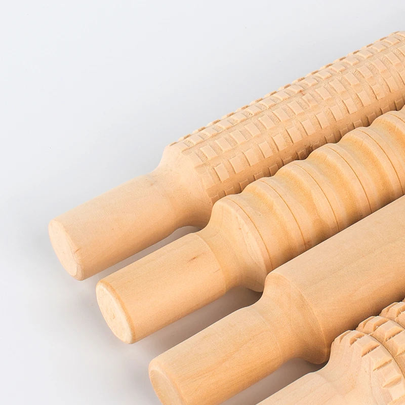 

Wholesale 4pcs/set Kitchen Tools Protection Lotus Rolling Pins Wooden embossing rolling pin, Natural wood color