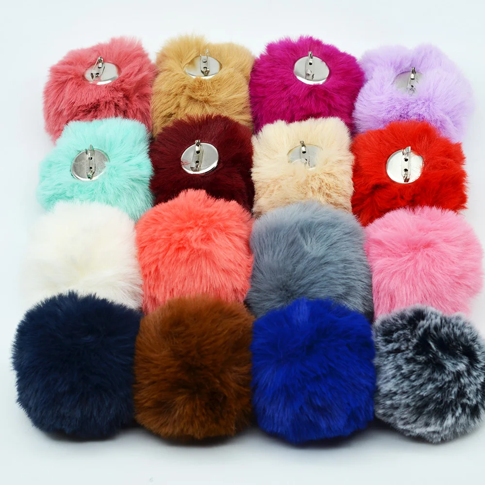 2023 Handmade 8cm 3.1inch Faux rabbit Fur Ball with pin  fake Fur Pom Poms For DIY Hats  cloth decorations