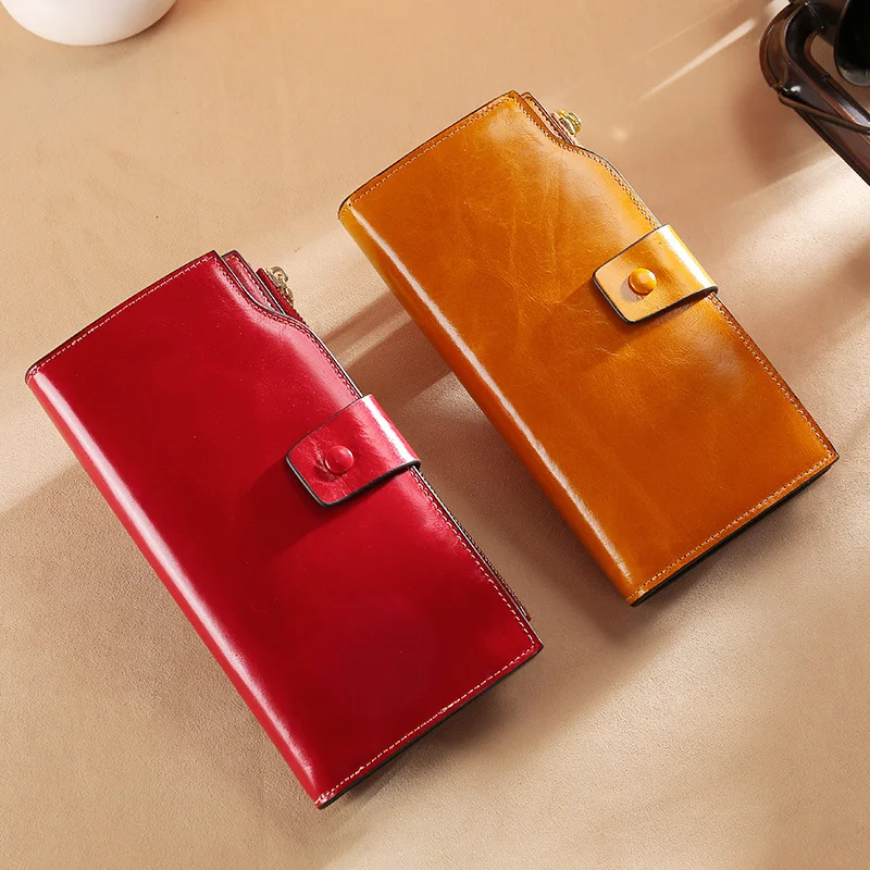 

Women Wallets Genuine Leather High Quality Long Design Clutch Cowhide RFID Blocking Wallet High Quality Fashion Female Purse