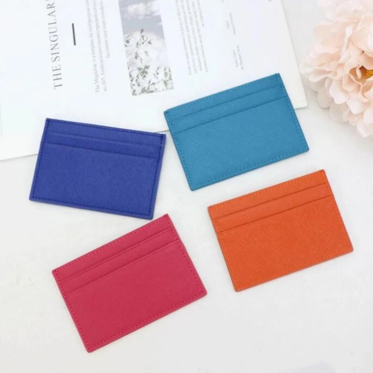

Low MOQ stock products genuine saffiano leather card holder custom credit card case wholesale, Customized