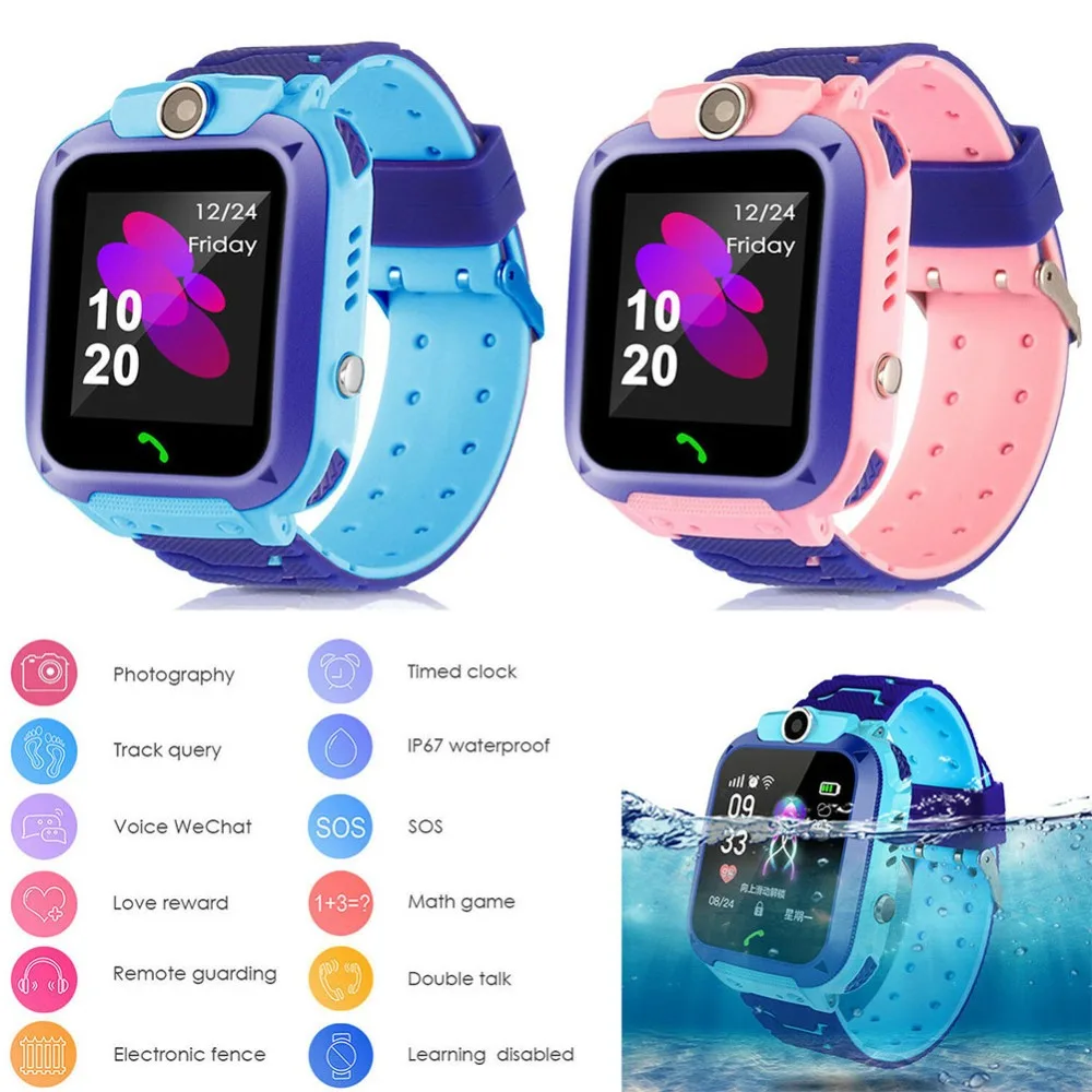 

2019 Newest Waterproof Kid Smart Watches Baby Watch for Children SOS Call Location Finder Anti Lost Monitor LBS PK Q12, Red black blue
