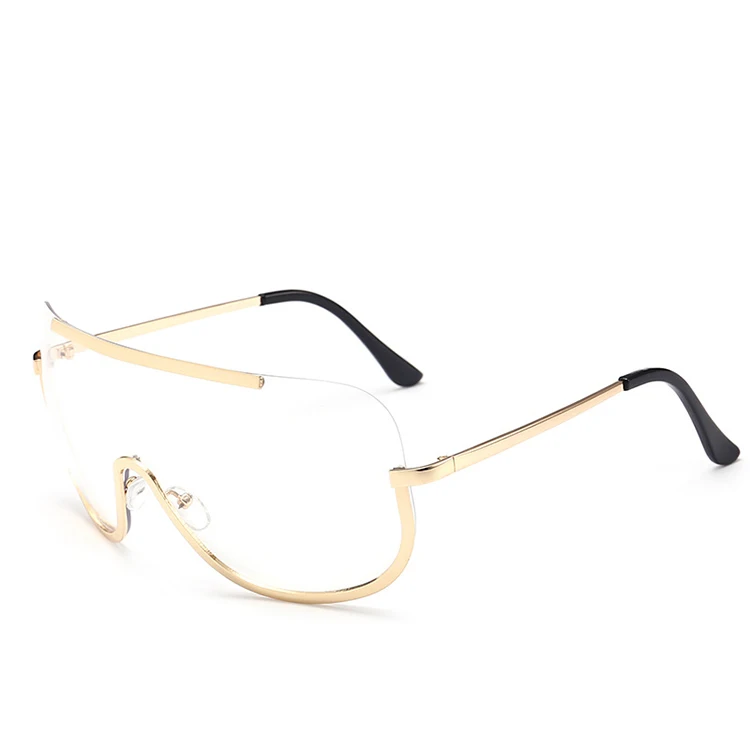

fashion sunglasses oversized gold women rimless sunglasses shades metal one lens windproof sunglasses 2021